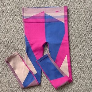 Nike women’s Pink and Blue Geometric Leggings size S
